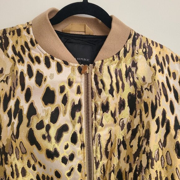BANANA REPUBLIC BOMBER JACKET Size S LEOPARD Animal Satin Jacquard NEW - Picture 4 of 11